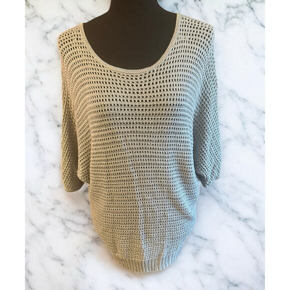Elle Sweaters - Elle Silver Gray Open Light Weight Knit Sweater Butterfly Sleeves Women Sz Med